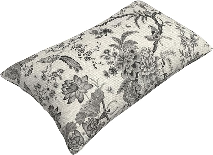 CXMEIFLY Spring Floral Birds Pillow Covers 12 x 20 Inch Set of 2 for Chinoiserie Flowers Decor Throw Pillows Black and White Plant Outdoor Decorative Cushion Cases for Couch Bed Decorations-Ruum Studio Home