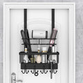REFLYING Over-the-Door Hairdryer and Styling Tool Organizer, Metal, Black, 3 Compartments, 8 Hooks, 15"H x 10"W x 4.7"D-Ruum Studio Home