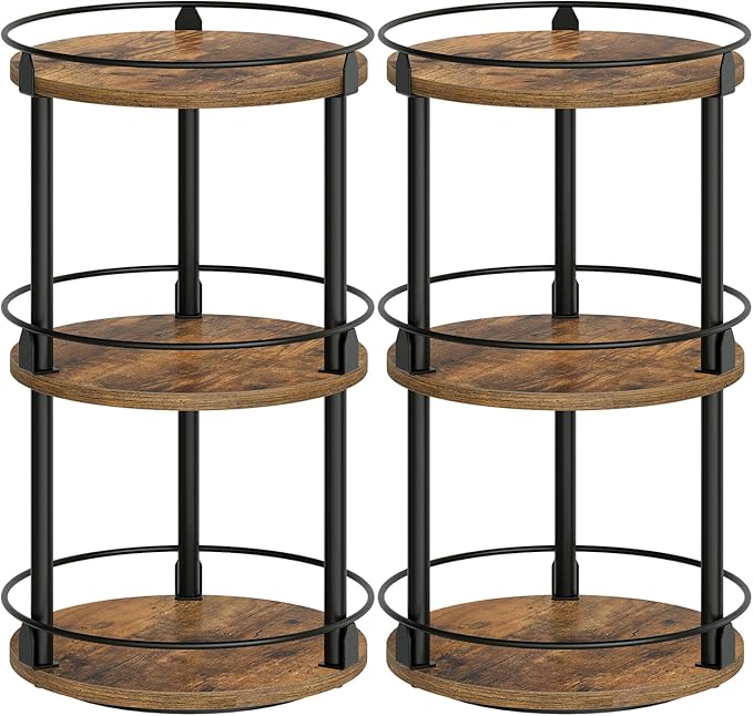 Spice Rack, Set of 2 Lazy Susan Organizer, 3-Tier Turntable Organizer For Cabinet, Compact and Versatile, for Kitchen Countertop, Rustic Brown SR23L2BR-Ruum Studio Home