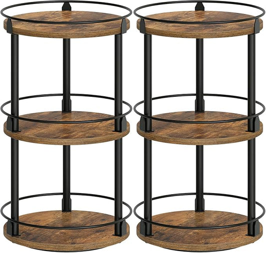 Spice Rack, Set of 2 Lazy Susan Organizer, 3-Tier Turntable Organizer For Cabinet, Compact and Versatile, for Kitchen Countertop, Rustic Brown SR23L2BR-Ruum Studio Home