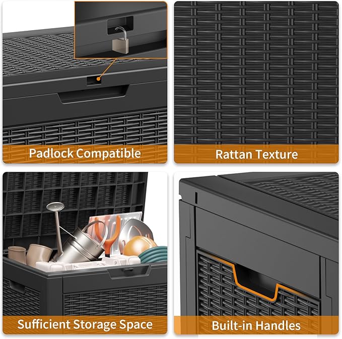 30 Gallon Resin Deck Box, Lockable Patio Outdoor Storage Box for Furniture, Garden Tools and Tools Storage, Waterproof Outside Storage Boxes - Black-Ruum Studio Home
