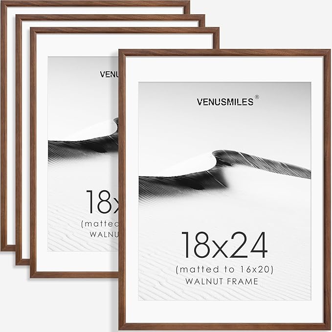 18x24 Poster Frame Set of 4 Natural Solid Walnut Photo Frames with 16x20 Removable Mat Wall Hanging Large Handcrafted Frame with HD Plexiglass Wall and Tabletop Display Large Picture Frame-Ruum Studio Home