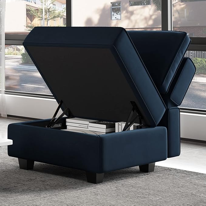 Belffin Modular Sofa Middle Module with Storage Accent Armless Chair for Modular Sectional Sofa Couch Velvet Blue-Ruum Studio Home