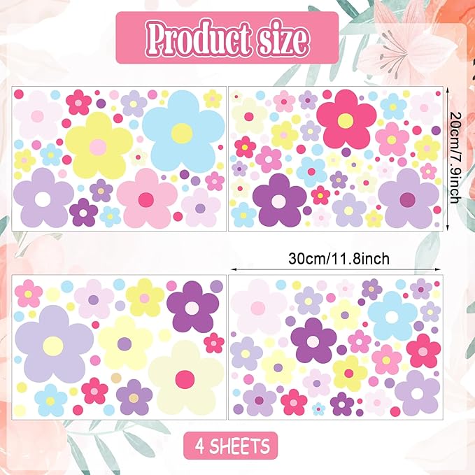 Glow in The Dark Y2k Cute Flowers Wall Decals，Glowing Luminous Colorful Floral Wall Stickers Colorful Removable self-Adhesive Preppy Hippie Stickers for Girls Bedroom-Ruum Studio Home