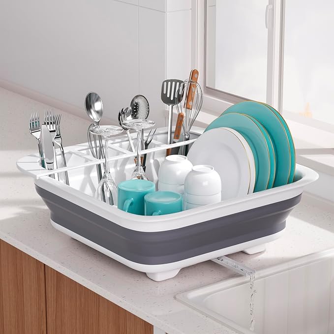 THANSTAR Collapsible Dish Drying Rack for RV Campers Portable Dinnerware Drainer Organizer for Kitchen Travel Trailer-Ruum Studio Home