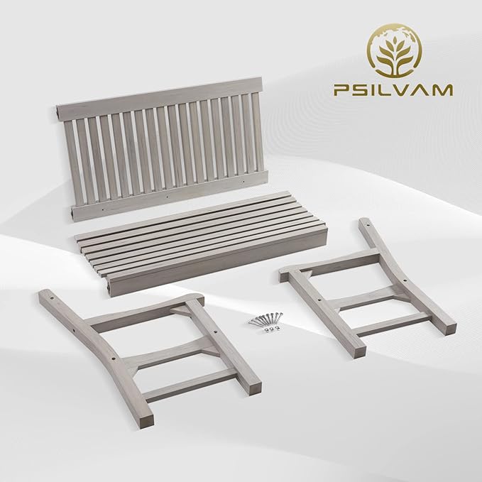Psilvam Garden Bench, 2-Person Poly Lumber Patio Bench, All-Weather Outdoor Bench That Never Rot and Fade, Memorial Bench, Suit for Garden, Porch and Park(Grey)-Ruum Studio Home