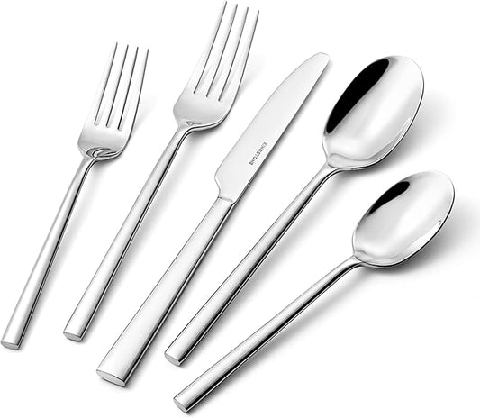 KINGSTONE Silverware Set, 20-Piece Forged Flatware Set Cutlery Set Premium Stainless Steel, Service for 4, for Kitchen, Home, Wedding, Party, Mirror Polished and Dishwasher Safe-Ruum Studio Home