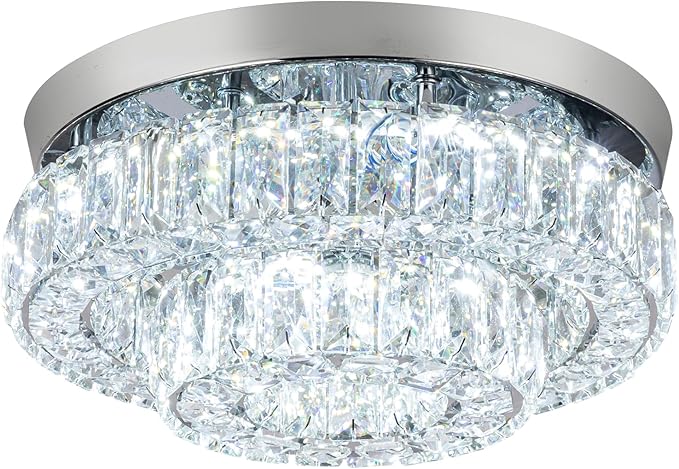 12 Inch Crystal Chandelier LED Ceiling Light 2 Tier Flush Mount Ceiling Light Fixtures Modern Chandelier Lighting for Hallway Bedroom Dining Room Kitchen (Cool White)-Ruum Studio Home