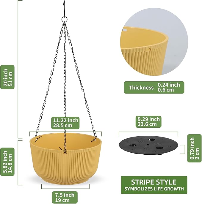 Dexceder 11.2 Inch Self Watering Hanging Planters Indoor Outdoor, Thickened Hanging Basket Flower Plant Pot (2 Pack, Yellow)-Ruum Studio Home