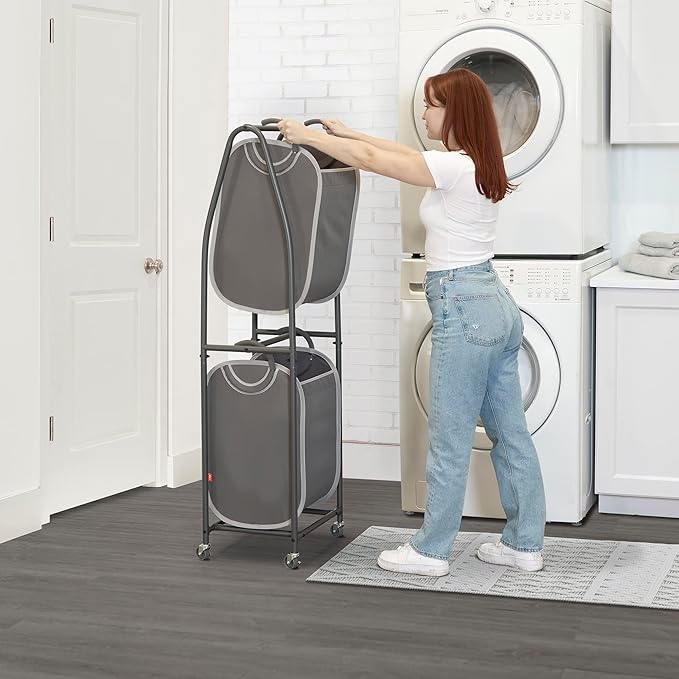 Neatfreak - 2 Tier Laundry Sorter - Laundry Hamper With Wheels & 2 x Laundry Basket Tote Bags For Dirty Clothes, Towels, Blankets, Bathroom Storage & Laundry Room Organization-Ruum Studio Home