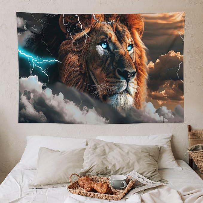 Lion Tapestry Lion Tapestries Christian Fabric Wall Hanging Aesthetic Space Indoor Outdoor Wall Art Tablecloth Bedspread for Bedroom Dormitory Living Room Home Decor 40"x60"-Ruum Studio Home