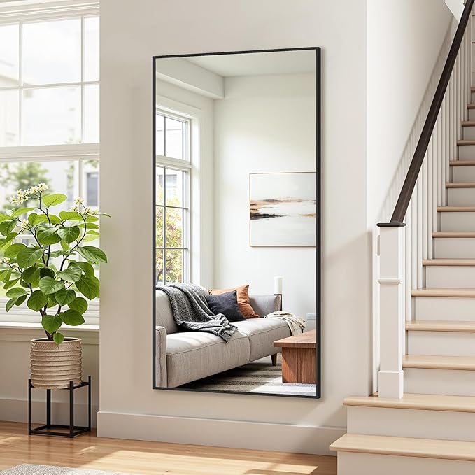 Bathroom Mirror 55" x 30", Large Rectangle Wall Mirror, Black Metal Frame Wall Mounted Mirrors for Bathroom, Vanity, Bedroom, Entryway Decor(Horizontal/Vertical)-Ruum Studio Home