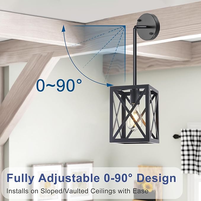 Farmhouse Lantern Pendant Light Fixtures Ceiling Hanging Rustic Chandelier Black (1 Light)-Ruum Studio Home