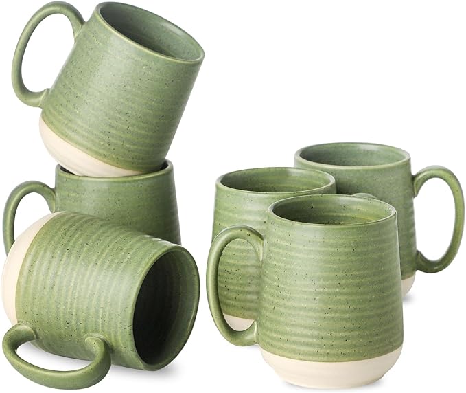 Hasense Porcelain Coffee Mugs Set of 6, 15 Ounce Large Ceramic Coffee Cups Set with Handle for Latte, Tea, Cocoa and Hot Chocolate, Green Coffee Mugs for Men and Women, Microwave Safe-Ruum Studio Home