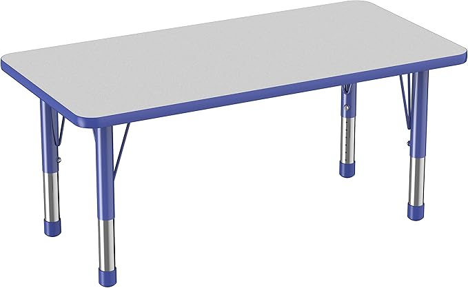 FDP Rectangle Activity School and Kids Classroom Table (24 x 48 inch), Toddler Legs, Adjustable Height 15-24 inches - Gray Top and Blue Edge-Ruum Studio Home