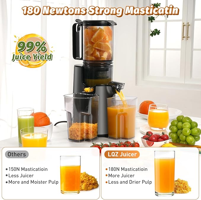 Cold Press Juicer, Juicer Machines with 5.4" Wide Feed Chute for Juice Extractor, Professional Slow Masticating Juicer for Whole Vegetables & Fruits with High Juice Yield, Easy to Clean (Black)-Ruum Studio Home