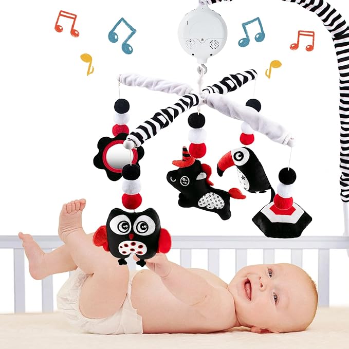 Montessori Mobile Baby for Crib,Black and White Baby Crib Mobile with Music for Boys & Girls,High Contrast Hanging Crib Toys, Newborn Visual Stimulation to Engage-Ruum Studio Home