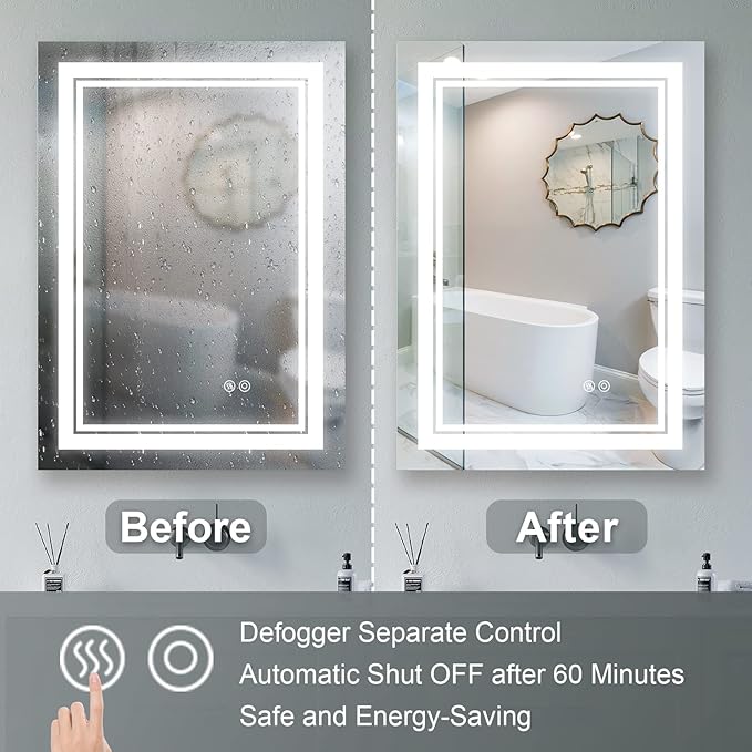WELLFOR LED Bathroom Vanity Mirror 24 x 32 Inch, Lighted Anti-Fog Dimmable Mirror, IP44 Waterproof Wall Mounted Makeup Mirror, Packed with US Standard Plug and Touch Switch, (Horizontal/Vertical)-Ruum Studio Home