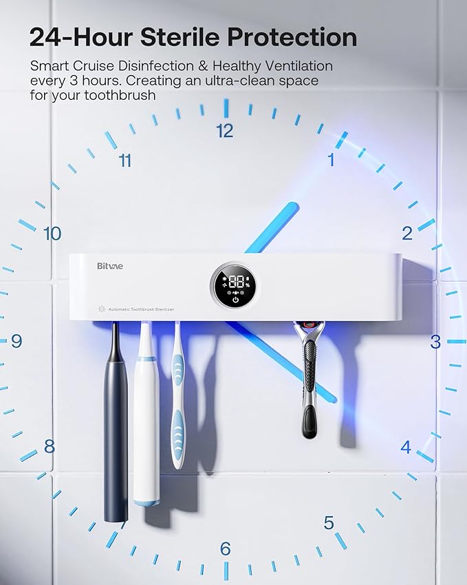 Bitvae Toothbrush Holder, Cleaning and Fast Drying, 5 Toothbrush Slots or Shaver Slot Accessories for Family, LED Smart Screen, Wall Mounted Holders for Bathrooms-Ruum Studio Home
