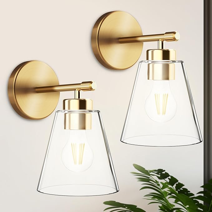 Hamilyeah Gold Wall Sconces Set of 2, Bathroom Sconce Lighting Fixtures, Modern Industrial Sconces Wall Lighting Indoor, Brass Wall Lamps for Bedroom Living Room Kitchen Over Sink Hallway-Ruum Studio Home