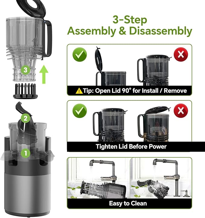 Cold Press Juicer Machines, High Nutrient Retention, 99% Juice Yield, 5.3" Wide Feed Chute for Whole Fruits & Vegetables, Quiet Slow Masticating Juicer, BPA-Free, Easy to Clean-Ruum Studio Home