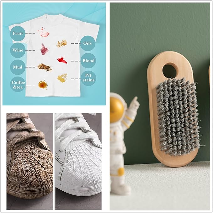 2 Pcs Wood Laundry Brush, Clothing Stain Remover Scrubber, Soft Bristle for Scrubbing Out Tough on Delicate, Easy to Grip Hand Washing Clothes-Ruum Studio Home