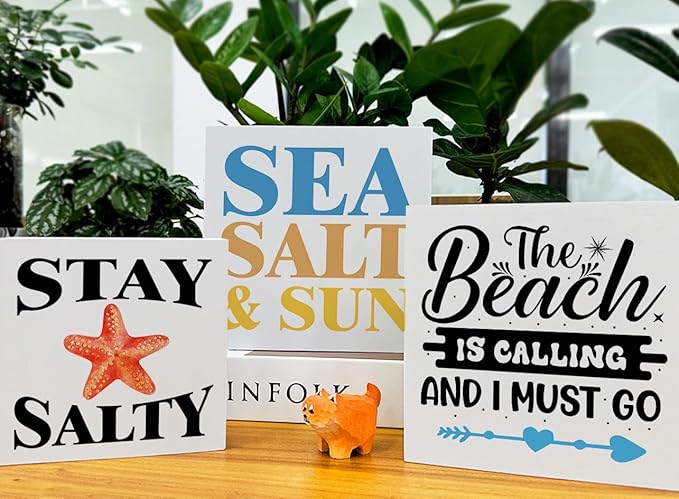 Summer Beach Decor for Home Farmhouse Tiered Tray Decor Beach House 3 Pcs Decorative Wood Box Signs Table Desk Shelf Decoration-Ruum Studio Home