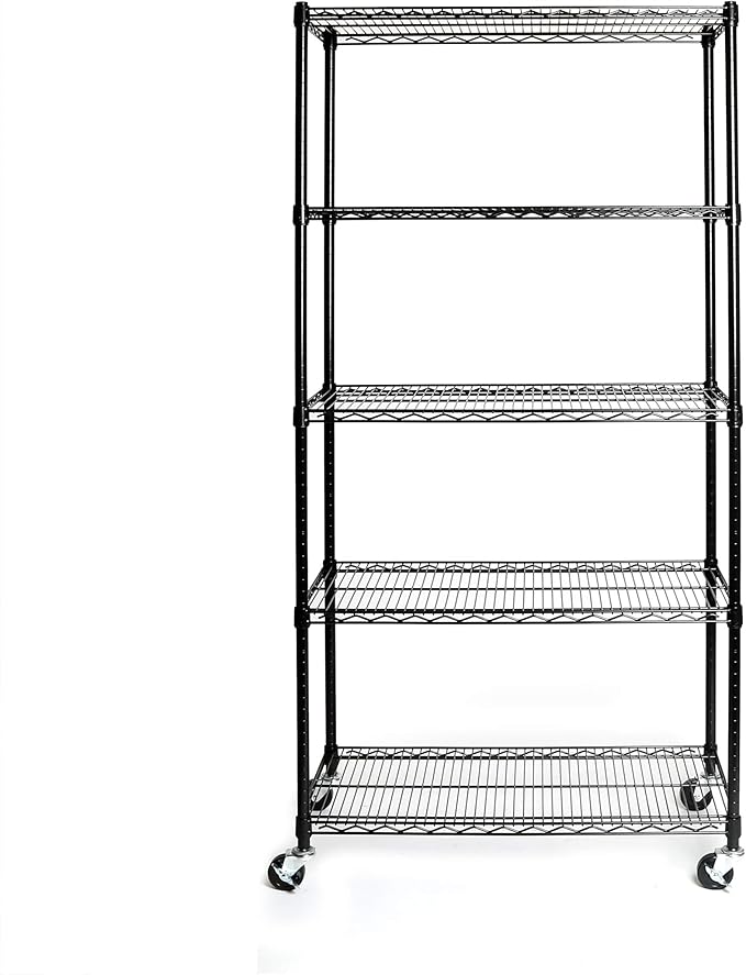 Seville Classics UltraDurable Heavy Duty NSF Solid Steel Wire Rack Storage Unit, Organizer for Garage, Warehouse, Office, Restaurant, Classroom, Kitchen, Black, 5-Tier Shelving, 36" W x 18" D-Ruum Studio Home