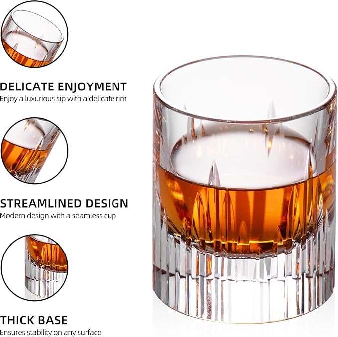 KAMMAK Crystal Whiskey Glasses Set of 2, Luxury 2.03oz Old Fashioned Glasses Stemless, Handcrafted Liquor Glasses, Hand Blown Scotch Cup for Women, Men Barware Gift for Cocktail, Bourbon-Ruum Studio Home