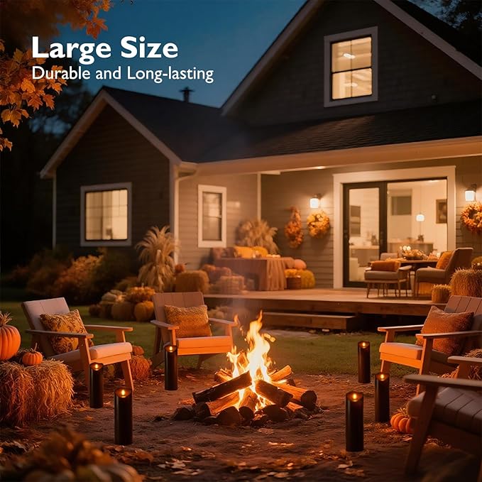 Homemory 4"x12" Black Flameless Candles, Halloween Candles, Outdoor Waterproof Flameless Candles with Remote and Timers, Gothic, Battery Operated LED Pillar Candles, Won't Melt Plastic, 2Pack-Ruum Studio Home