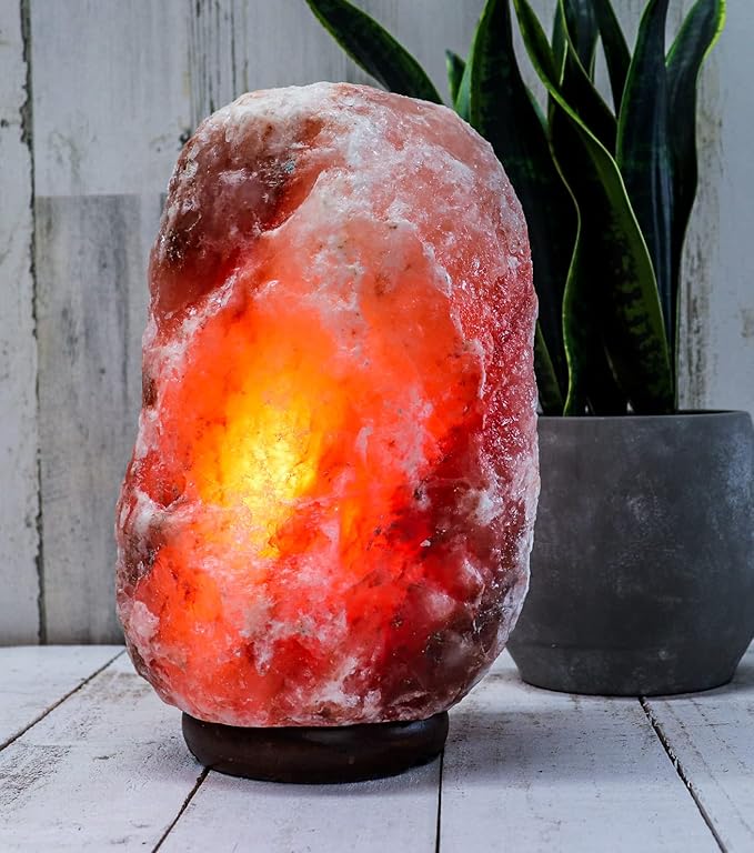 Himalayan Secrets LARGE Salt Lamp - Natural Pink Crystal with Wooden Base - Dimmer Cord and Bulb included (18-22 LBS)-Ruum Studio Home