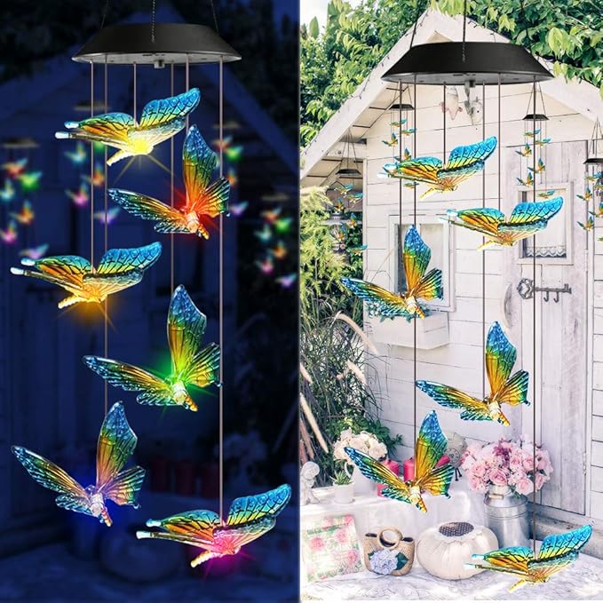Toodour Solar Wind Chime, Color Changing Wind Chimes Butterfly, LED Decorative Mobile, Gifts for Mom Grandma, Waterproof Outdoor Decorative Lights for Garden, Patio, Yard, Window, Outdoor Decor-Ruum Studio Home