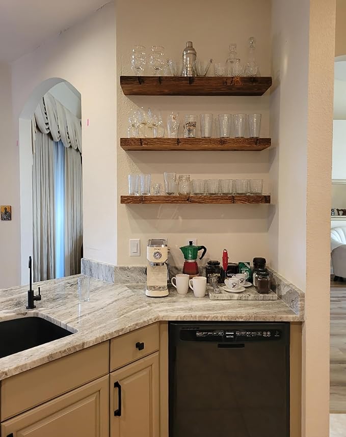 joelsantiques 42 Inch Floating Shelves for Wall - 42x9x2 in - Made of Natural Wood and Easy Install - Heavy Duty Rustic Book Shelves - Perfect for Bathroom, Kitchen, Living Room - Medium Brown-Ruum Studio Home