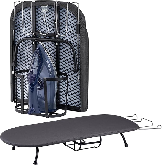 BiJun Small Ironing Board, Foldable Table Top Ompact Portable Mini Ironing Board w/Iron Rest, Set for Dorm Rooms, RVs, Travel Apartments Black-Ruum Studio Home