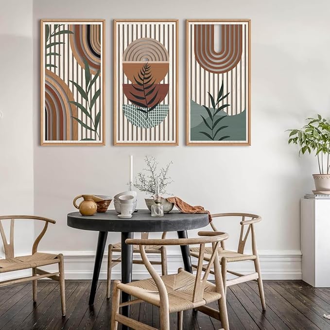 IARTTOP Large Boho Wall Art Set Of 3 Framed Mid Century Modern Wall Decor Abstract Geometric Wood Wall Art For Bedroom Living Room Office 16"x 32"-Ruum Studio Home