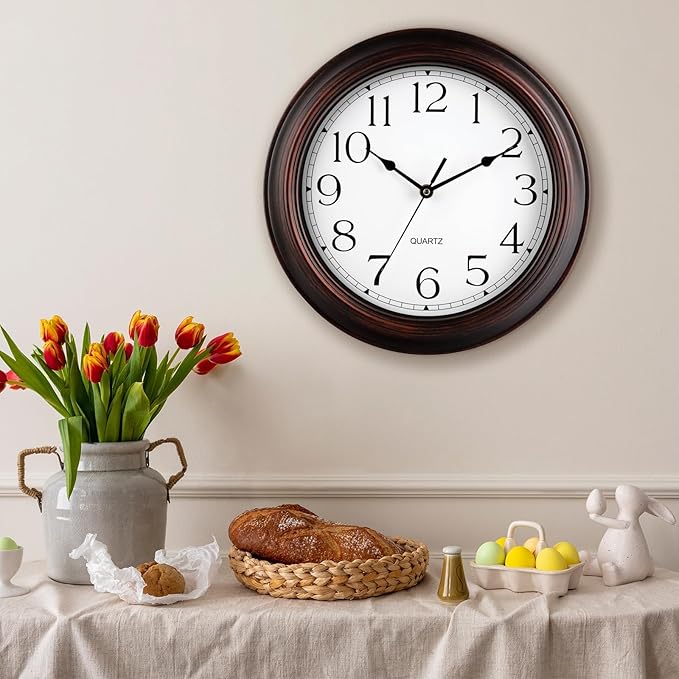Wall Clock 10 Inch Battery Operated Silent Non-Ticking Wall Clock Vintage Retro Rustic Style Decorative for Bedroom Living Room Kitchen Home Office (Bronze)-Ruum Studio Home