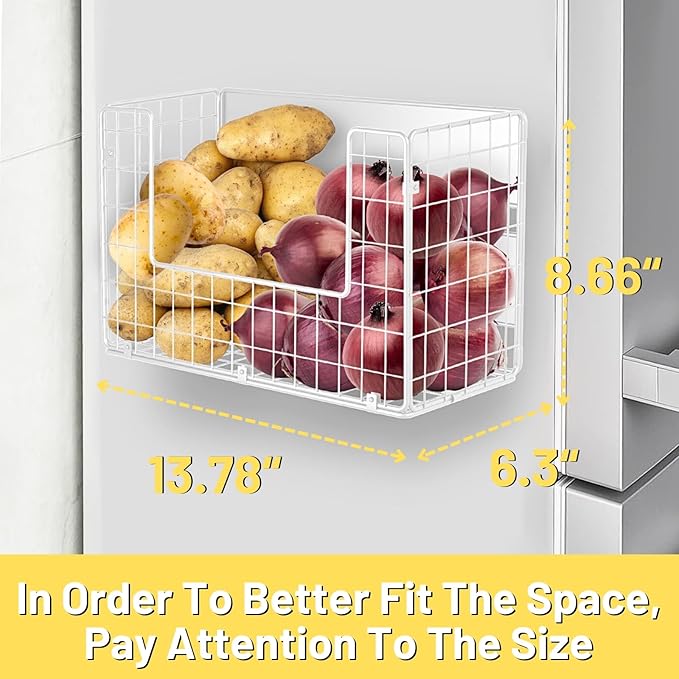 Magnetic Shelf for Fridge, Fruit Potato & Onion Storage Bins, Pantry Organizers & Storage, Large Container Magnetic Basket for Refrigerator, Kitchen Counter,Cabinet Magnetic Fridge Organizer White (2)-Ruum Studio Home