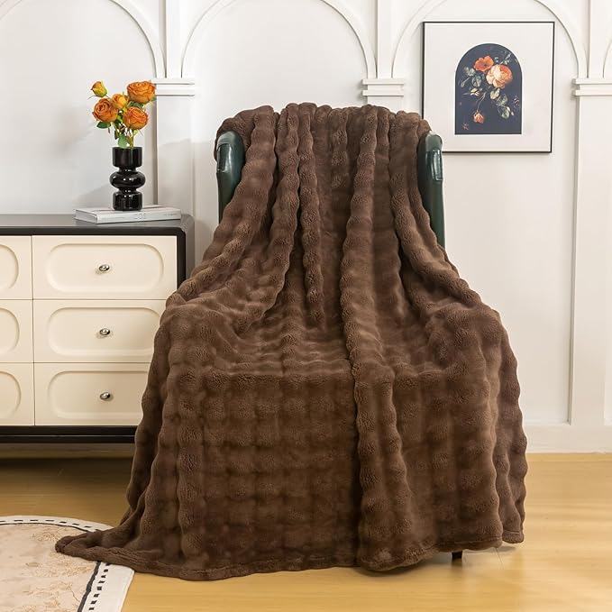 YUSOKI Luxury 3D Bubble Throw Blanket 2lb,All Ages,Home Decoration, (Brown,50 * 60inches)-Ruum Studio Home