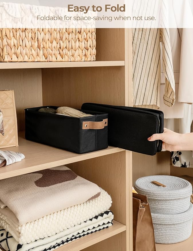StorageWorks Narrow Storage Bins, Small Basket for Closet and Shelves, Fabric Organizer with Handles, Toilet Paper Storage, Black, 2-Pack-Ruum Studio Home