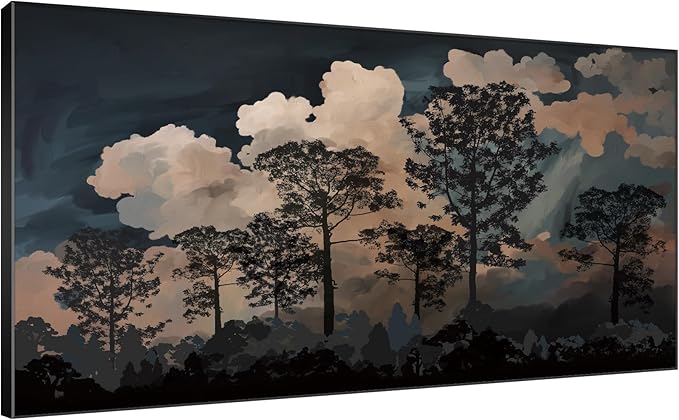 SIGNWIN 24"x46" Extra Large Framed Wall Art Silhouetted Trees at Dusk, Dramatic Forest and Cloudscape for Home Living Room Bedroom Decor (Frame Assembly Required)-Ruum Studio Home