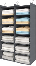 Dual-Row 6 Tier Shelf Hanging Closet Organizer and Storage, 12 Pockets Clothes Storage Shelves with 3 Sturdy Hooks for Clothing Organization, Dorm Room Essentials for Girls, Foldable, Grey-Ruum Studio Home