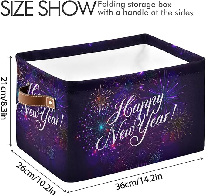 Storage Basket Happy New Year Cube Storage Bins Organizer Bag Collapsible Closet Shelf Baskets with handle for Baby Cloth Pet Toy Book 14.2×10.2×8.3 IN-Ruum Studio Home