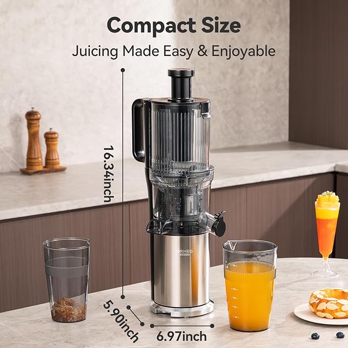 Juicer Machines, Cold Press Juicer with 5.0” Large Feed Chute Fit Whole Fruits & Vegetables, Stainless Steel Masticating Juicer With Pulp Seperation, 99% Juice Purity, 200W Quiet Motor, Easy to Clean-Ruum Studio Home