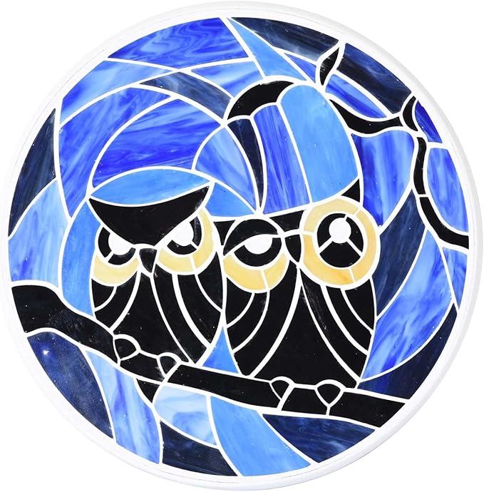 Bieye MSS005 Tiffany Style Stained Glass Mosaic Decorative Stepping Stone for Garden Decor (Owl, 12" Round)-Ruum Studio Home