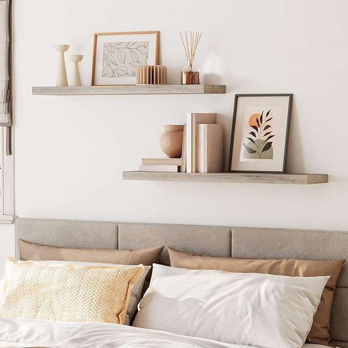 HOOBRO Floating Shelves for Wall, Wall Mounted Shelf Set of 2, 39.4" Hanging Shelf with Invisible Brackets, for Wall in Bathroom, Bedroom, Toilet, Kitchen, Livingroom, Office, Greige BG100BJP201-Ruum Studio Home