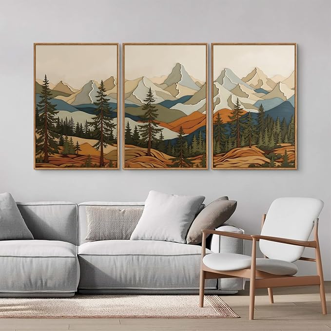 SIGNINART Vintage Mountains Framed Canvas Wall Art, Wooden Forest Wall Decor, Green Wood Pine Trees Wilderness Artwork, Metal Ridge Landscape Art Paintings for Living Room Bedroom Office 16"x24"x3-Ruum Studio Home