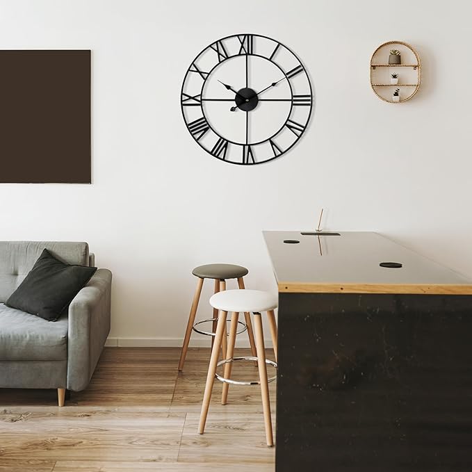 Large Wall Clock for Living Room Decor - 47cm/ 18 Inches Silent Non-Ticking Metal Wall Clocks Battery Operated, Vintage Decorative Modern Wall Clock for Bedroom, Office, Farmhouse Decor