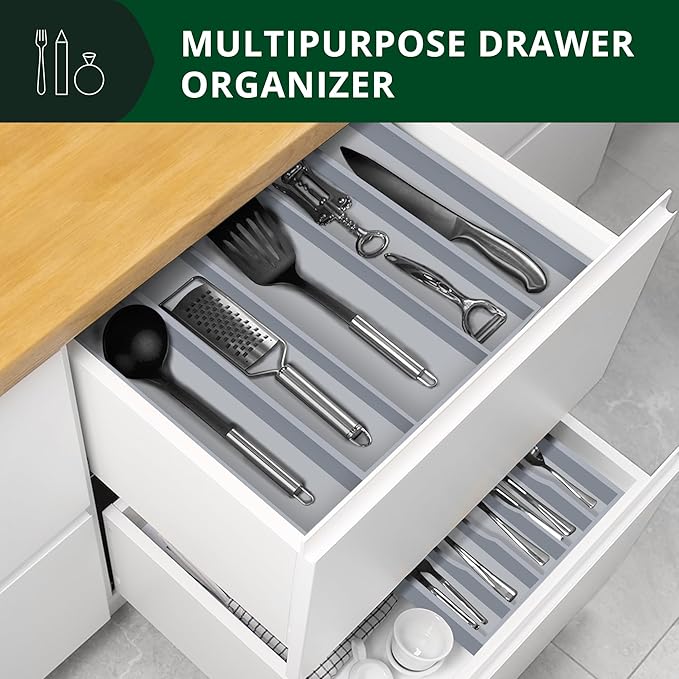 ROYAL CRAFT WOOD Luxury Bamboo Kitchen Drawer Organizer - Silverware Organizer - Utensil Holder and Cutlery Tray with Grooved Drawer Dividers for Flatware and Kitchen Utensils (5 Slot, Gray)-Ruum Studio Home