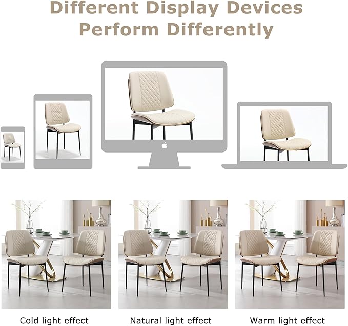 BV Dining Chairs Set of 6, PU Leather Armless Kitchen Chair in Modern Walnut Style, Mid Century Bentwood Side Chair with Metal Legs, Retro Accent Guest Chair for Kitchen Dining Room(Beige)-Ruum Studio Home