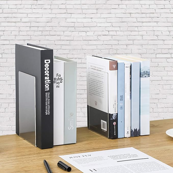 Lulonpon 2 Pieces Book Ends, Bookend, Books Ends for Shelves, Books Ends for Heavy Books, Clear Bookends, Acrylic Bookends for School, Library,Desktop Organizer and Book Shelves-Ruum Studio Home